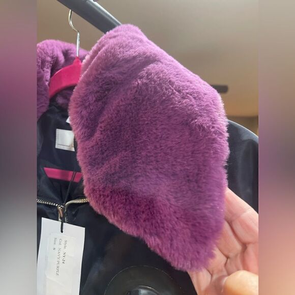 Random Identities Purple Faux Fur Black Windbreaker w/ Tags Size: S Unisex - Picture 8 of 9